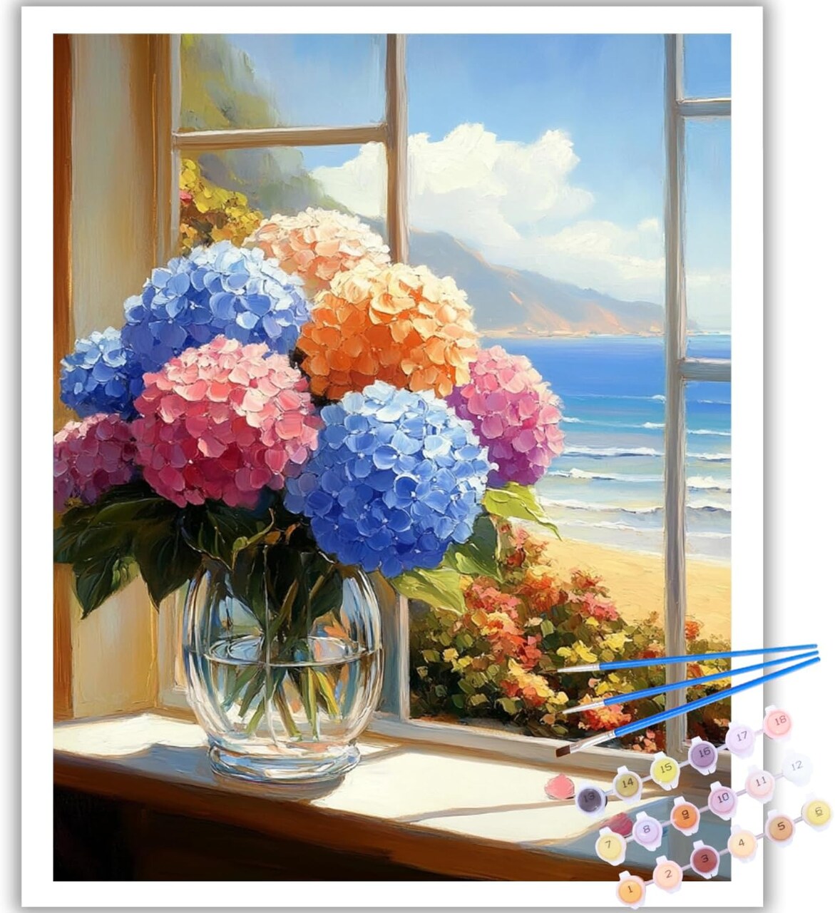 Flowers Paint by Numbers Kit for Adults, Hydrangea Paint by Number Adult, Painting by Numbers for Gifts and Home Interior Decor